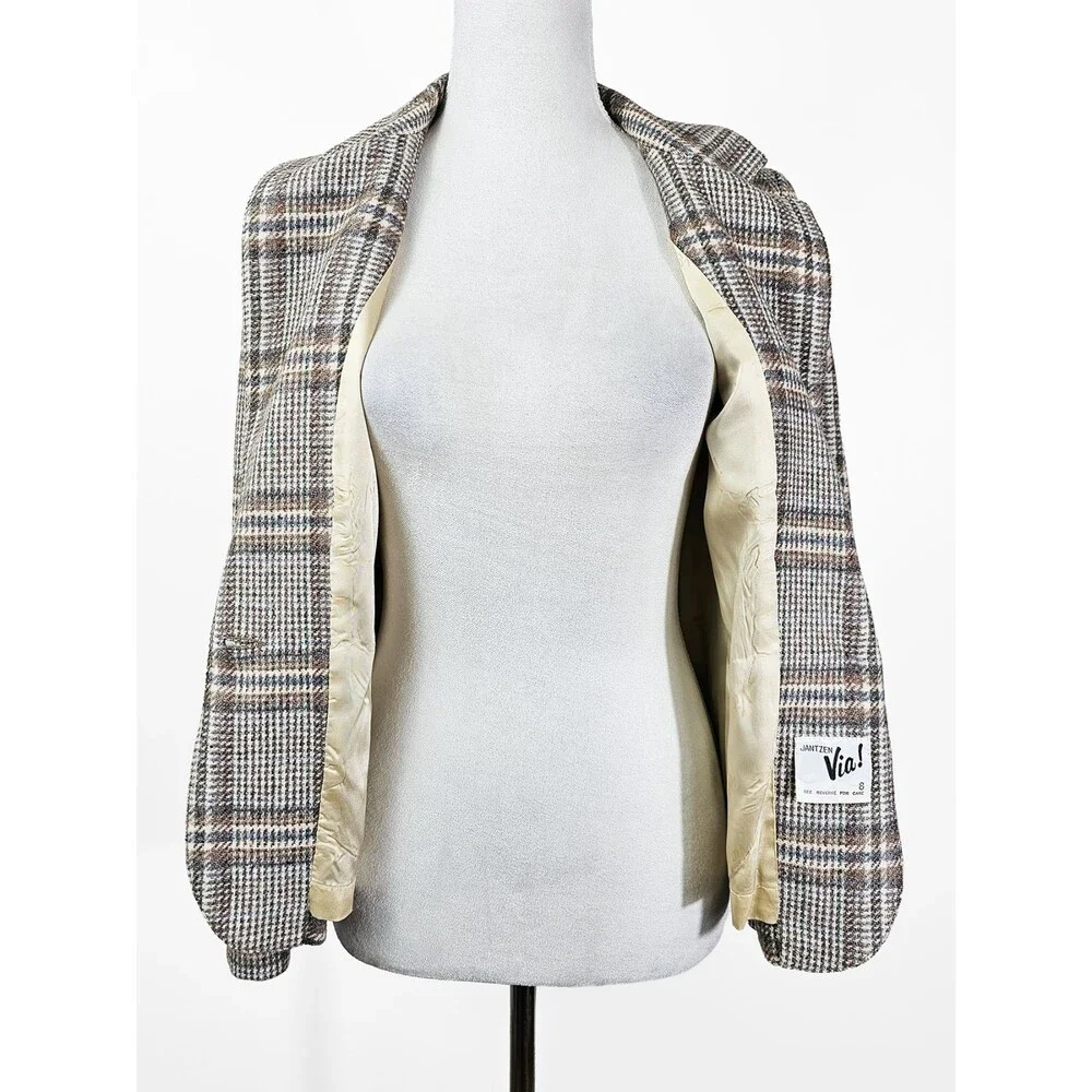 Jantzen Via Size 8 Vintage Plaid Wool/Wool Blend 70s Academia Blazer